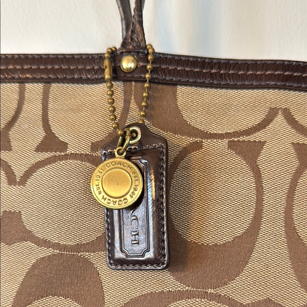 Coach Brown Tan Signature Tote Bag - Picture 2 of 5